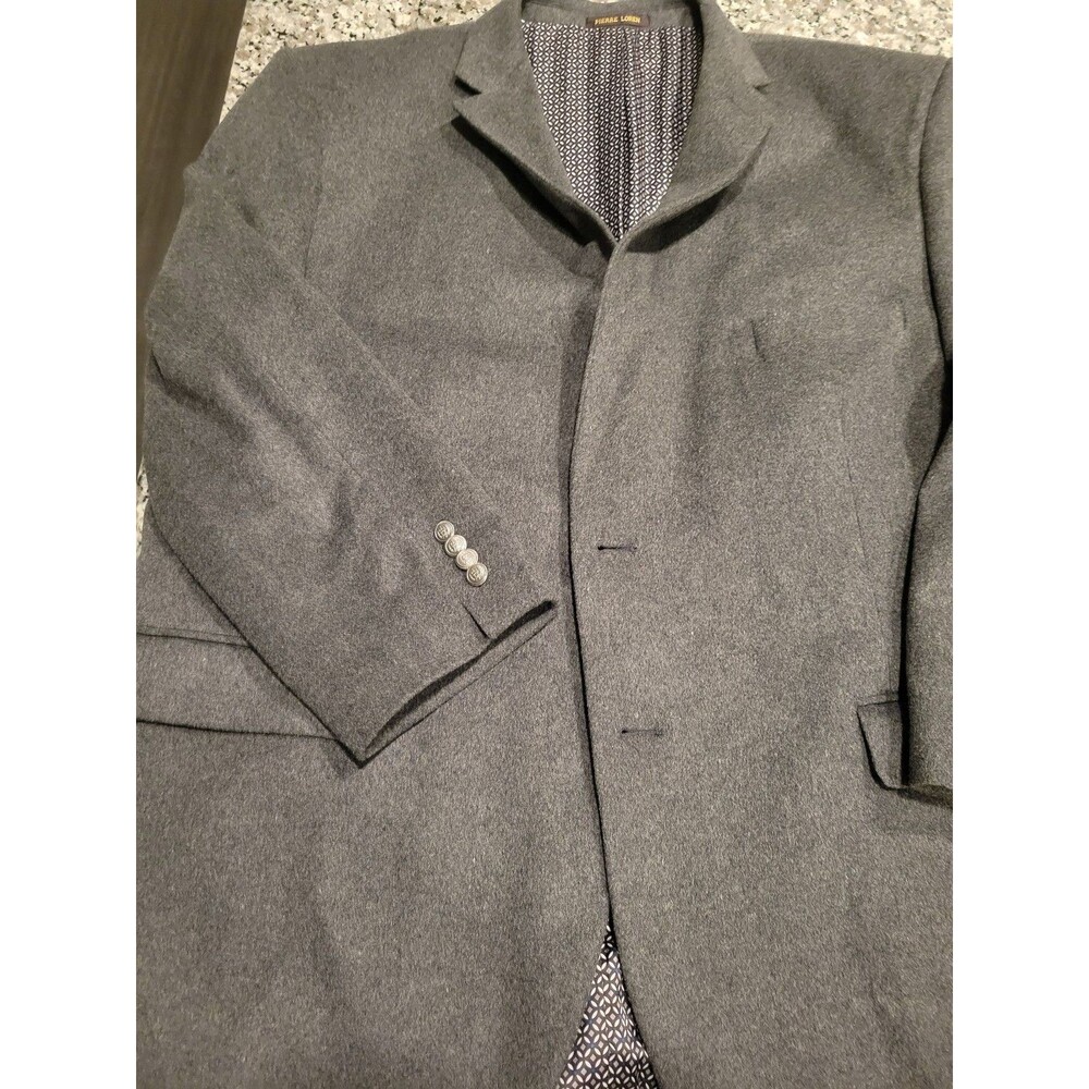Pierre Loren Coat Mens Gray‎ Wool Blend Long Overcoat Silver Buttons Lined no SZ